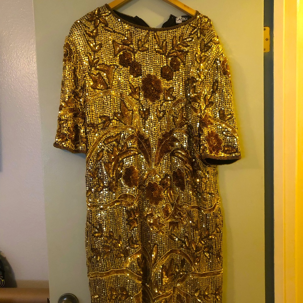 Beautiful Plus Size Gold Sequin Vintage Dress